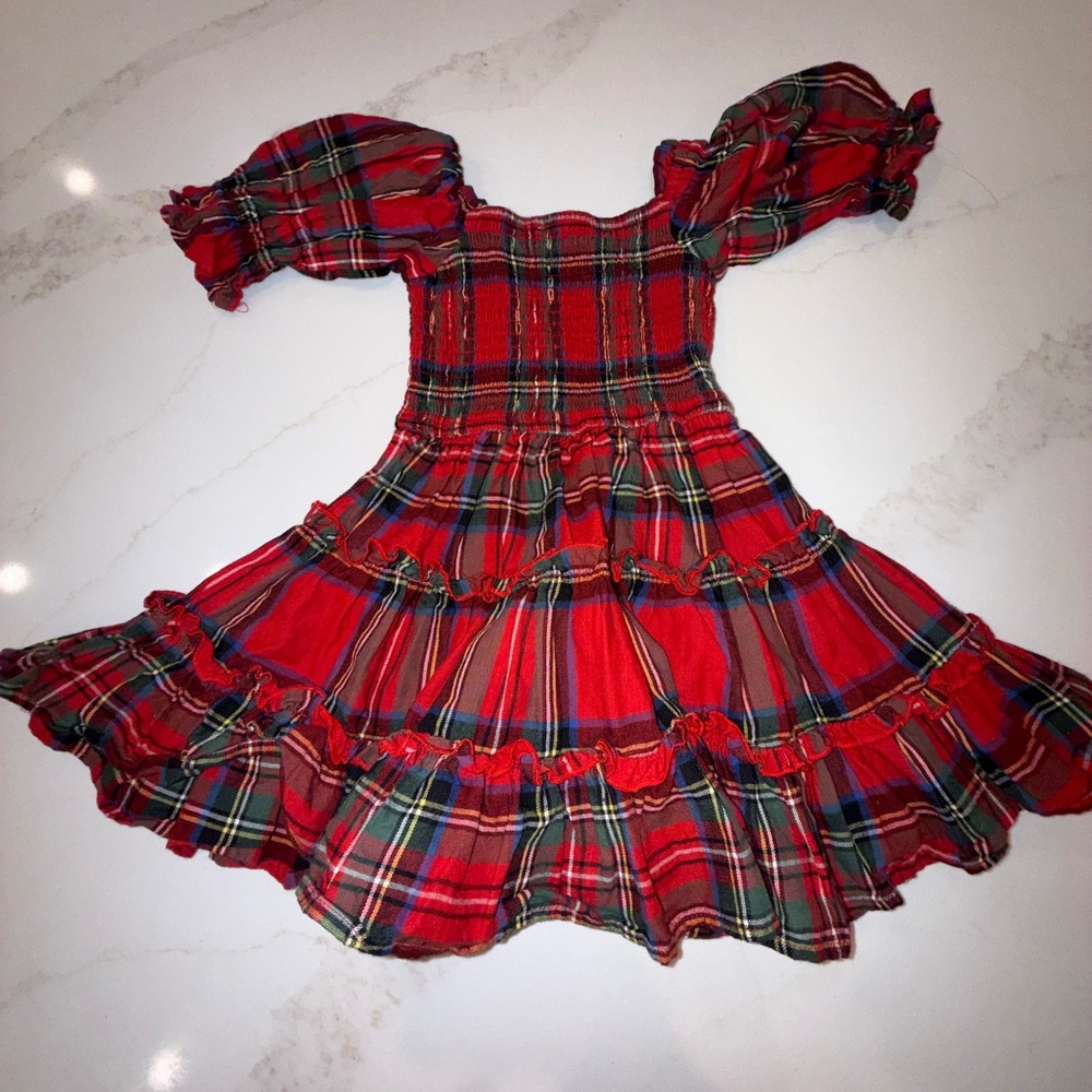 Ivy City Co Toddler Girls Red Plaid Smocked Tiered Puff Sleeve Dress 2T Holiday - Picture 3 of 4